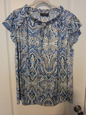 Lane Bryant Blue Paisley Tie-Neck Blouse